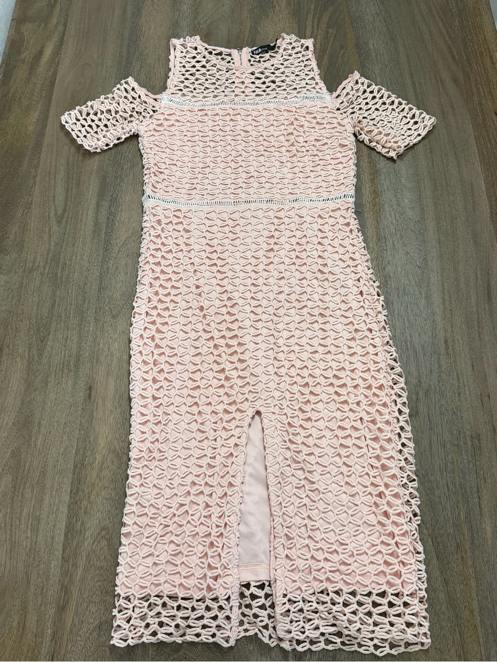 Ina Blush Pink Crochet Cold-Shoulder Midi Dress